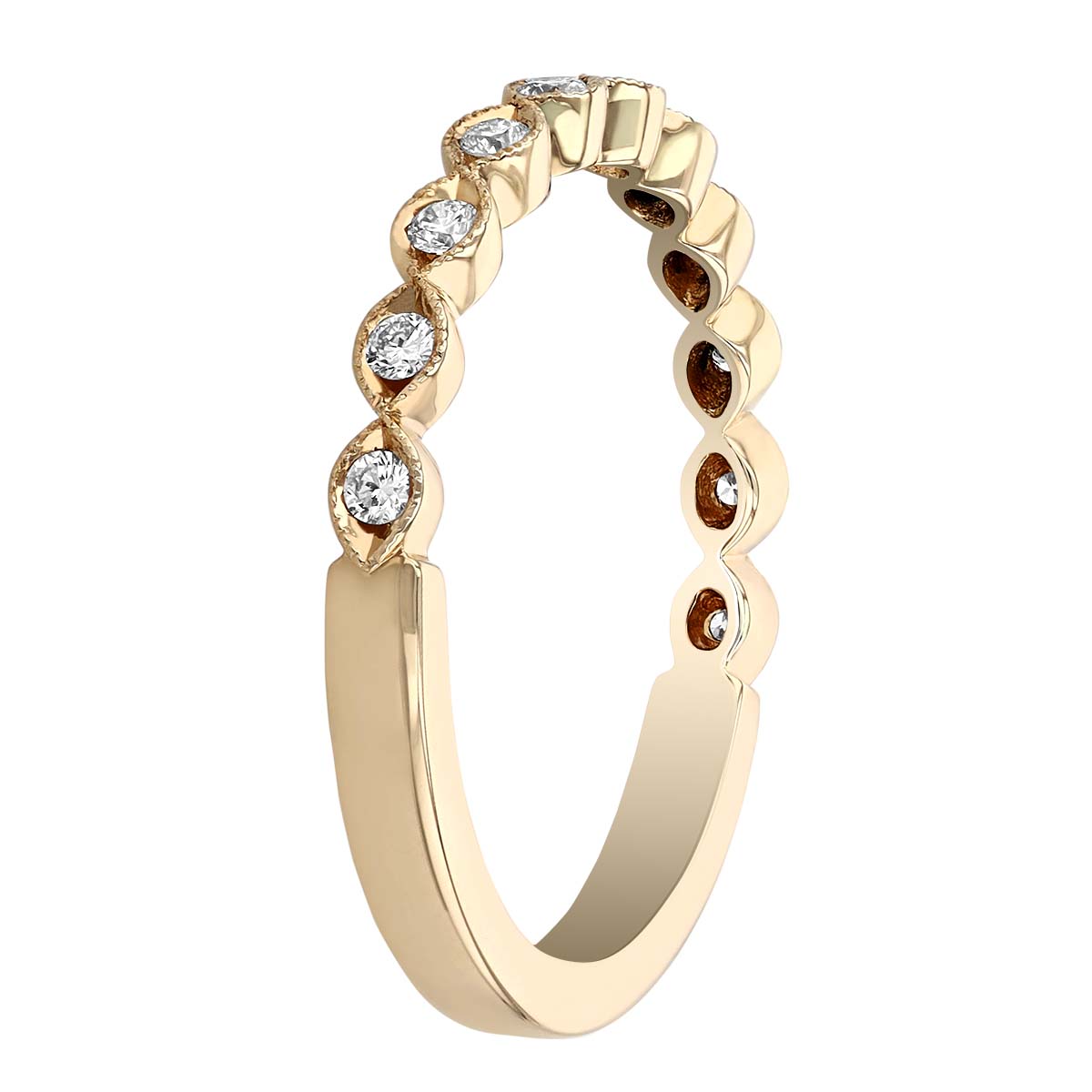 14K Yellow Gold Diamond Milgrain Marquise Wedding Band